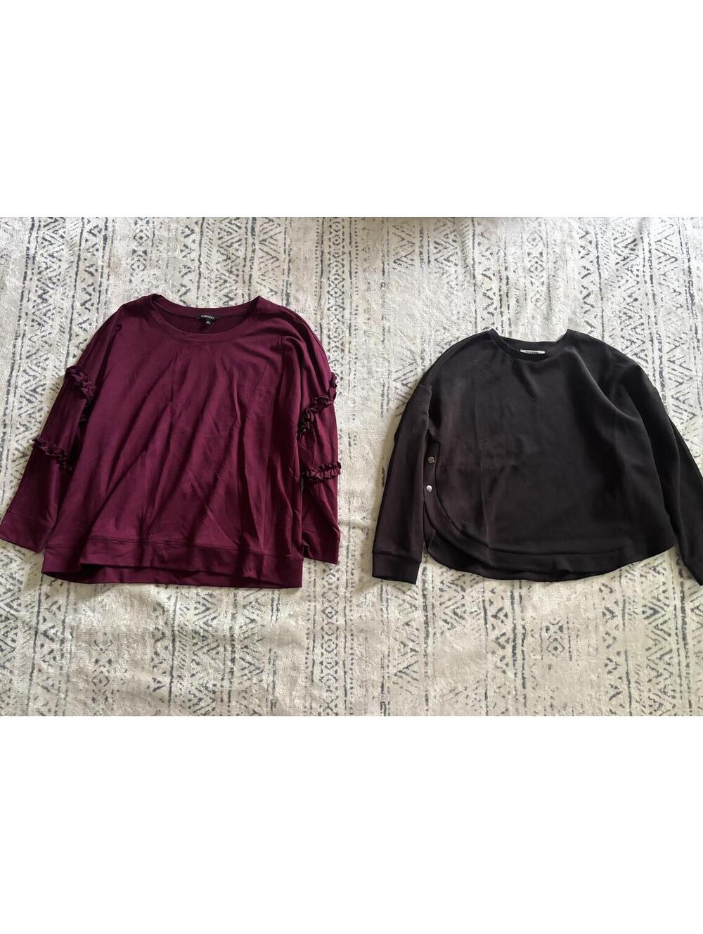 Relativity Women's Burgundy XL Long Sleeve Top with Ruffle Detail